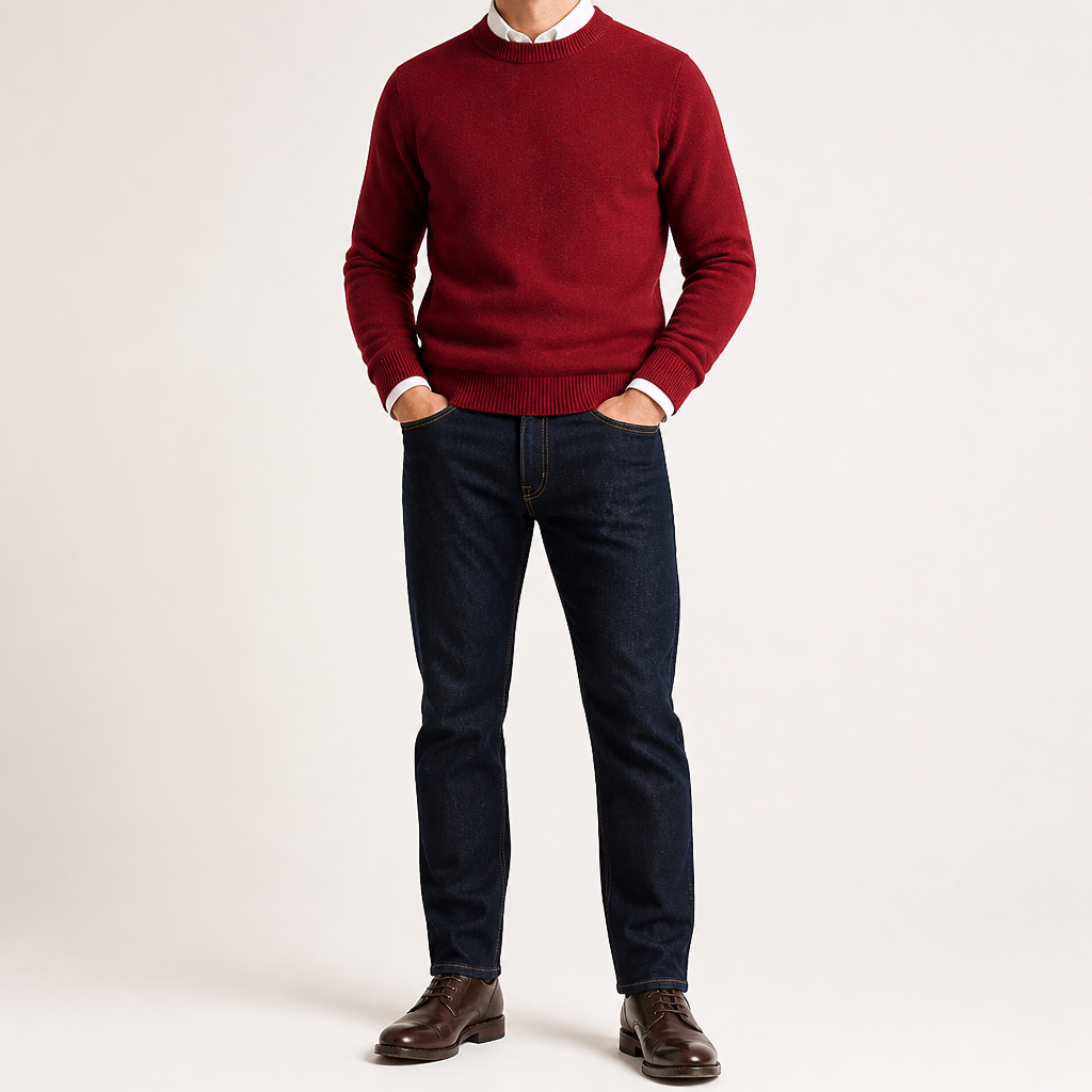 Gunnar | Mens Half Turtleneck Sweater Thick Knit Mock Neck Pullover, Wine Red