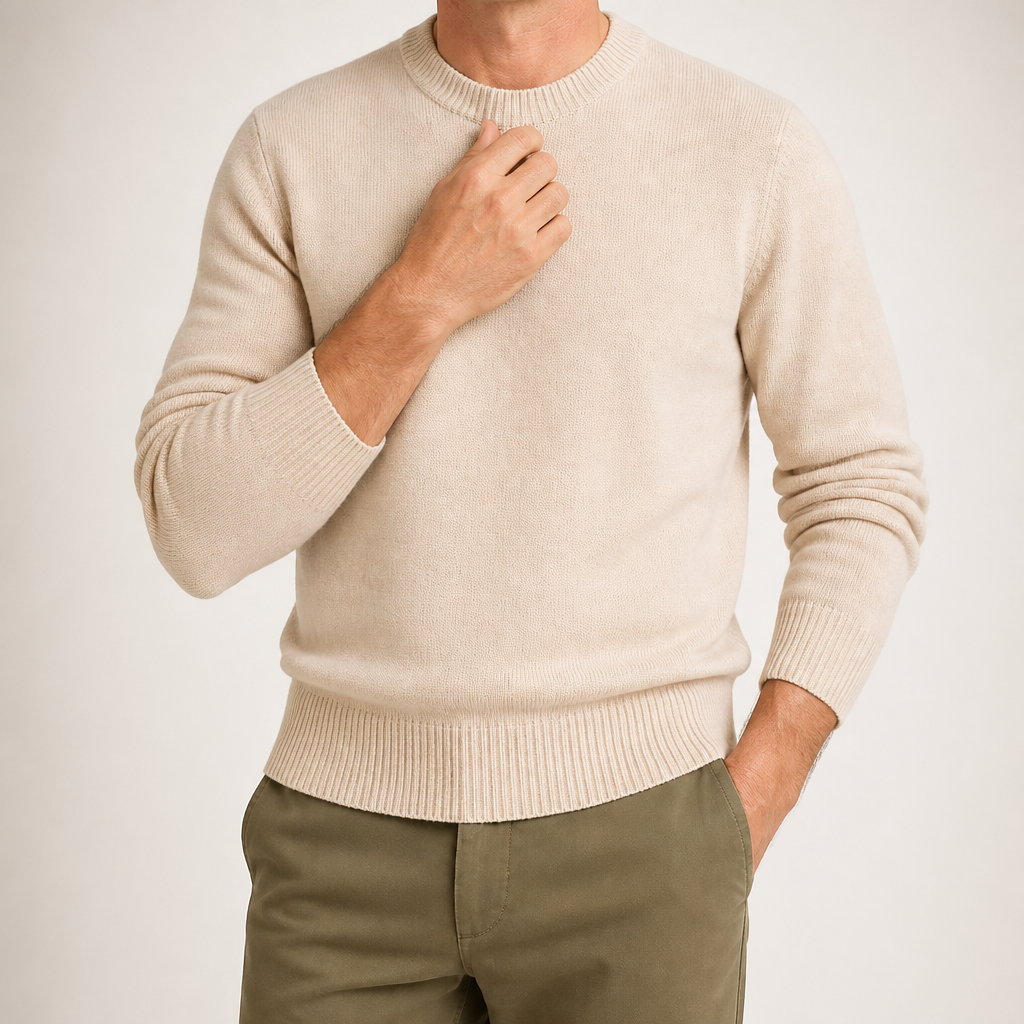Gunnar | Mens Half Turtleneck Sweater Thick Knit Mock Neck Pullover, Cream