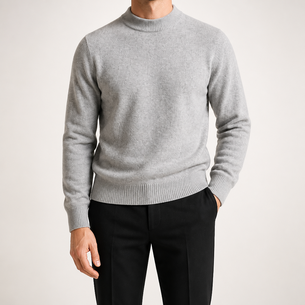Gunnar | Mens Half Turtleneck Sweater Thick Knit Mock Neck Pullover, Light Grey