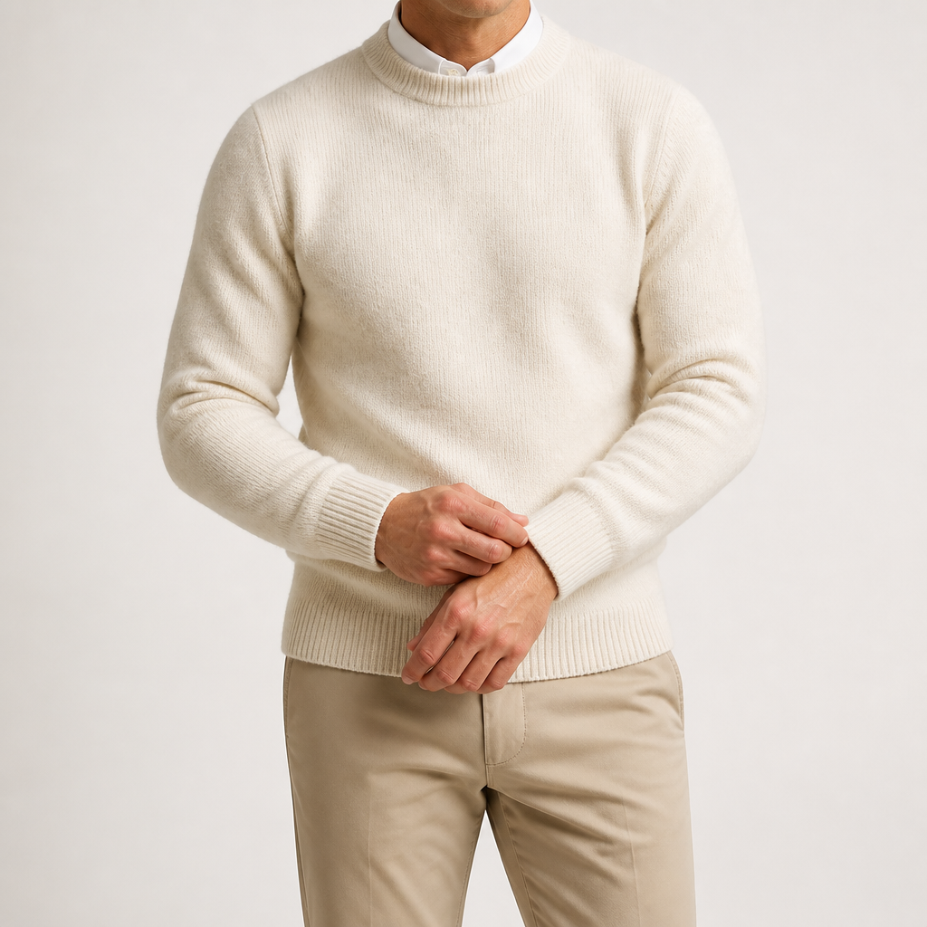 Gunnar | Mens Half Turtleneck Sweater Thick Knit Mock Neck Pullover, White