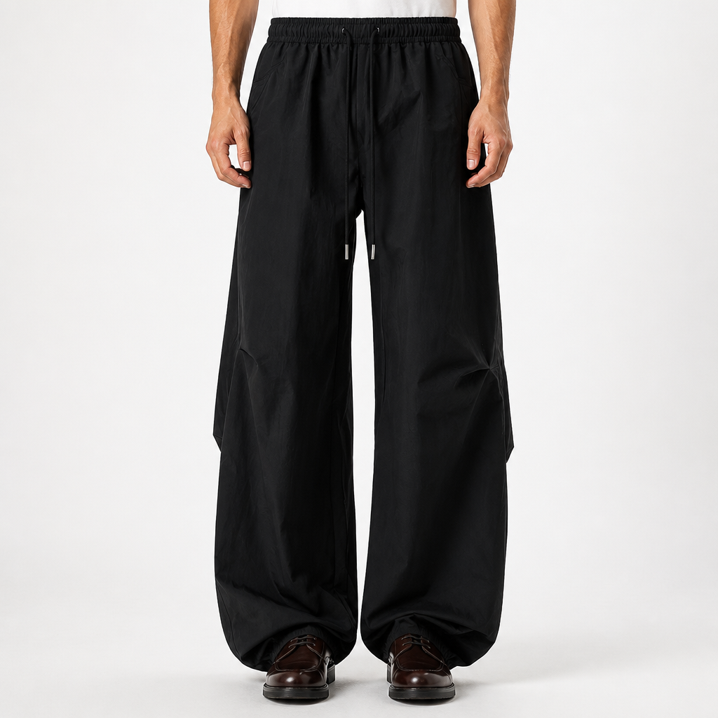 Gustav | Mens Trousers Lightweight Pleated Wide Leg Casual Pants, Black