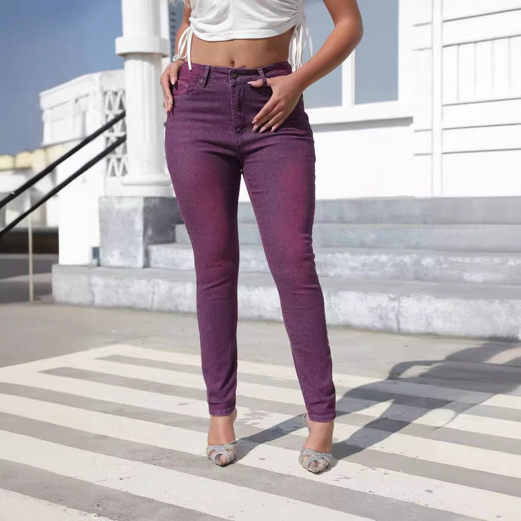 Haley | Womens Purple High Waisted Skinny Stretch Denim Jeans