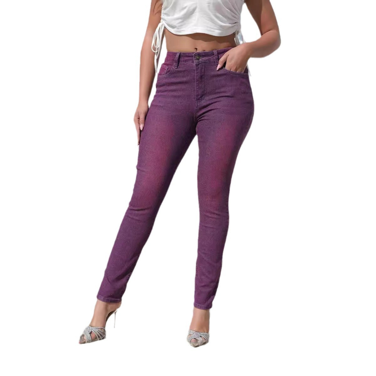 Haley | Womens Purple High Waisted Skinny Stretch Denim Jeans