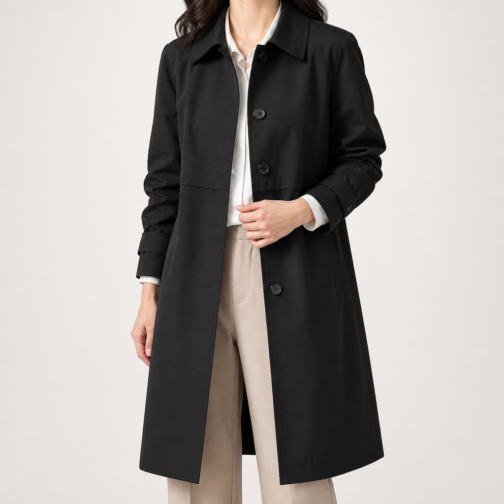 Halle | Womens Trench Coat Belted Mid Length Ladies Coat, Black