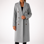 Hallie | Womens Double Breasted Tailored Lapel Long Fall Winter Coat, Light Grey