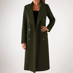 Hallie | Womens Double Breasted Tailored Lapel Long Fall Winter Coat, Military Green