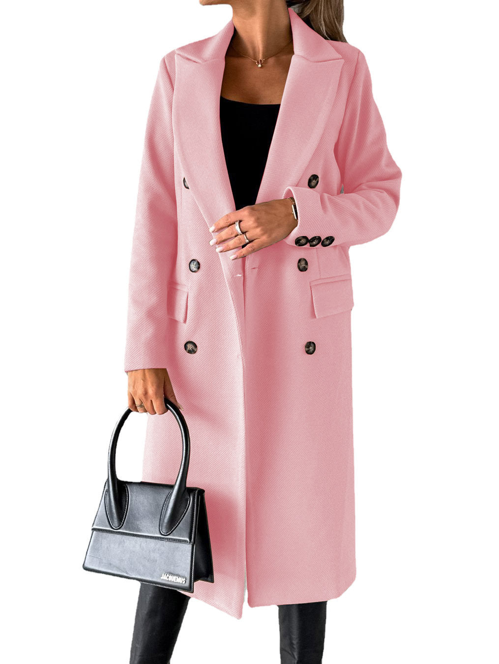 Hallie | Womens Double Breasted Tailored Lapel Long Fall Winter Coat, Pink