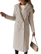 Hallie | Womens Double Breasted Tailored Lapel Long Fall Winter Coat, Beige