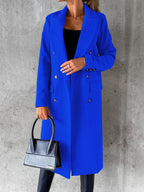 Hallie | Womens Double Breasted Tailored Lapel Long Fall Winter Coat, Dark Blue