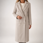 Hallie | Womens Double Breasted Tailored Lapel Long Fall Winter Coat, Beige