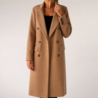 Hallie | Womens Double Breasted Tailored Lapel Long Fall Winter Coat, Khaki