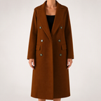 Hallie | Womens Double Breasted Tailored Lapel Long Fall Winter Coat, Dark Brown