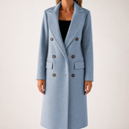 Hallie | Womens Double Breasted Tailored Lapel Long Fall Winter Coat, Sky Blue
