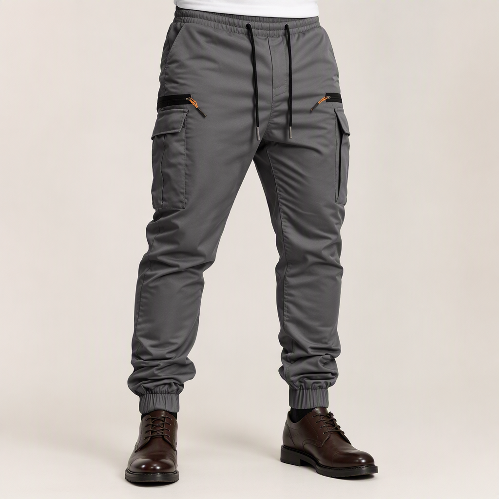 Hank | Mens Slim Fit Multi Pocket Crease Resistant Cargo Work Pants, Grey