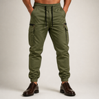 Hank | Mens Slim Fit Multi Pocket Crease Resistant Cargo Work Pants, Army Green