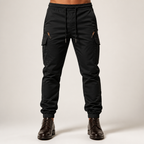 Hank | Mens Slim Fit Multi Pocket Crease Resistant Cargo Work Pants, Black
