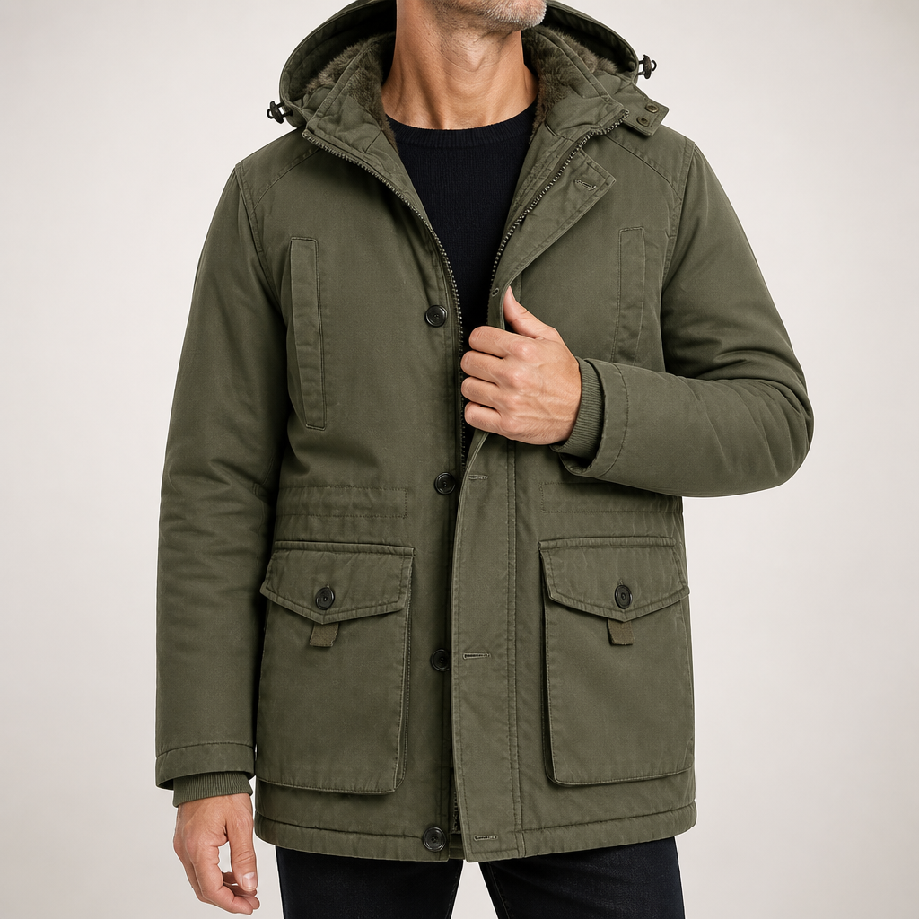 Harlan | Mens Fleece Lined Hooded Winter Work Jacket, Army Green