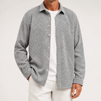 Harlan | Mens Casual Loose Fashion Long Sleeve Shirt, White And Grey Suit