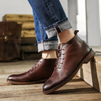 Harlow | Mens Retro Lace Up Leather Ankle Boots - Brown
