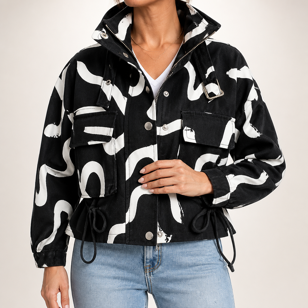 Harper | Womens Work Jacket Drawstring Short Casual Winter Coat, Black 2