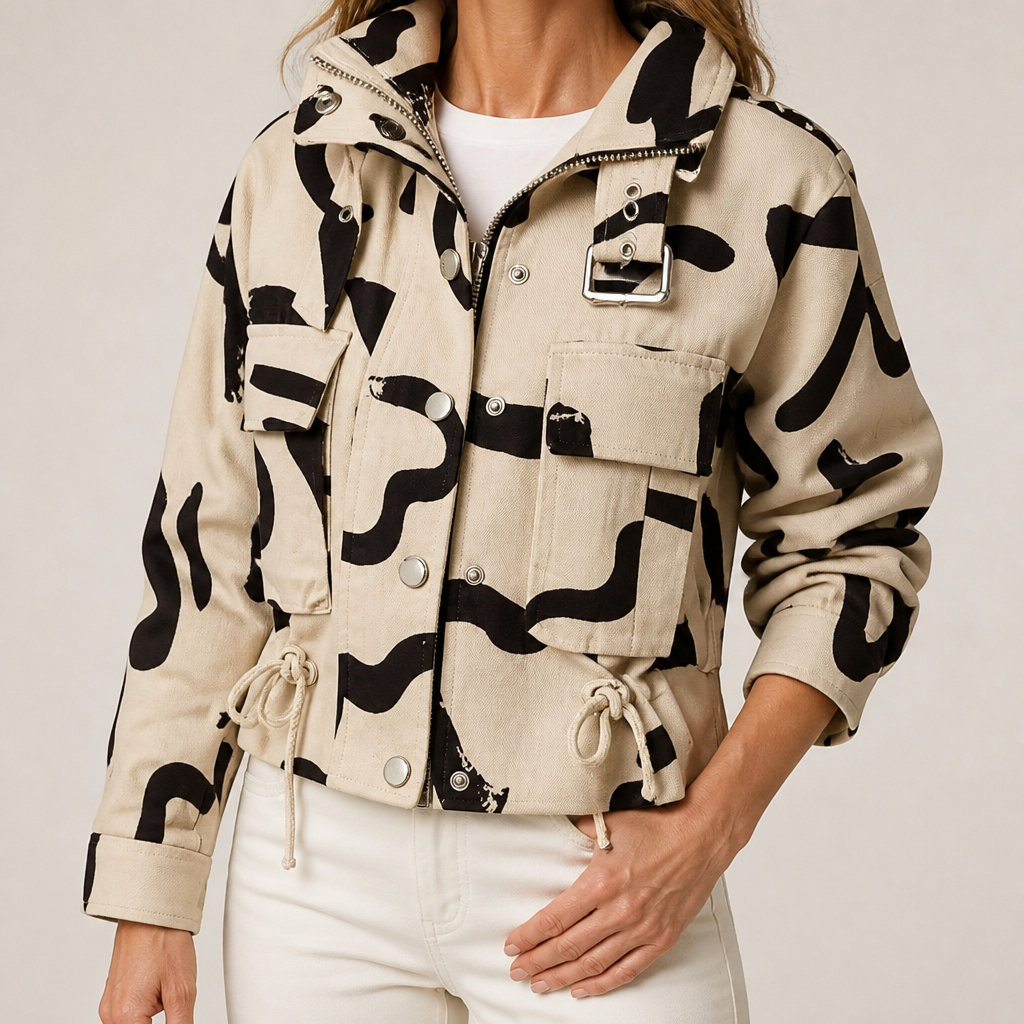 Harper | Womens Work Jacket Drawstring Short Casual Winter Coat, Khaki