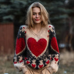 Harriet | Womens Heart Print Loose Round Neck Sweatshirt - 7