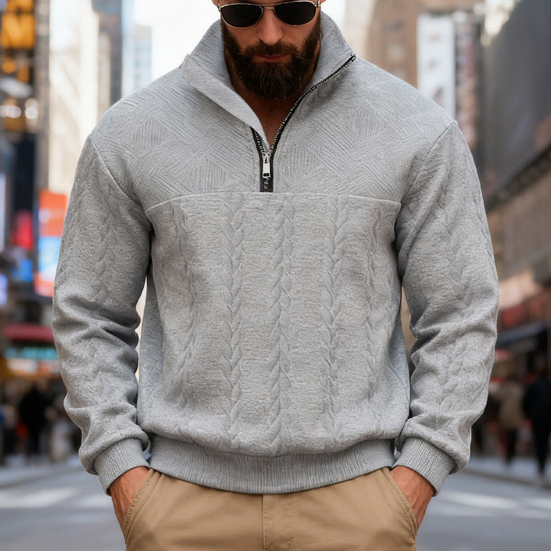 Harry | Mens Knit Pullover Shirt Retro Zip Casual Sweater