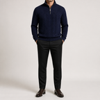 Harry | Mens Knit Pullover Shirt Retro Zip Casual Sweater, Navy