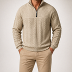 Harry | Mens Knit Pullover Shirt Retro Zip Casual Sweater, Khaki