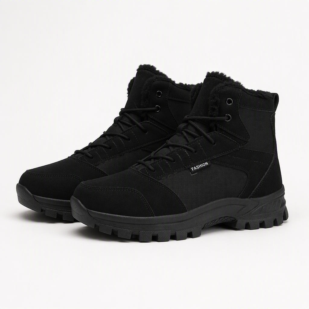 Harvey | Mens Fleece Lined Non Slip Outdoor Trail Walking Hiking Shoes, Black