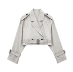 Hattie | Womens Cropped Belted Trench Coat, Light Grey
