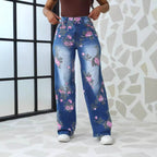 Haven | Womens Straight Leg Jeans High Waisted Printed Casual Denim Pants