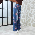 Haven | Womens Straight Leg Jeans High Waisted Printed Casual Denim Pants