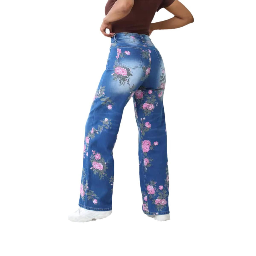 Haven | Womens Straight Leg Jeans High Waisted Printed Casual Denim Pants
