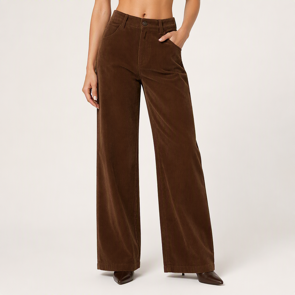 Hayley | Womens Corduroy Wide Leg Brown Casual Work Pants, Brown