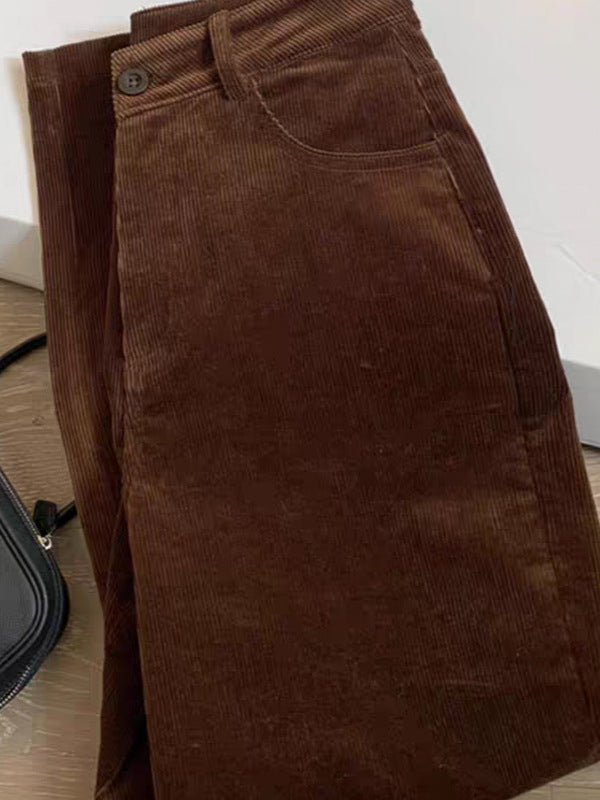 Hayley | Womens Corduroy Wide Leg Brown Casual Work Pants