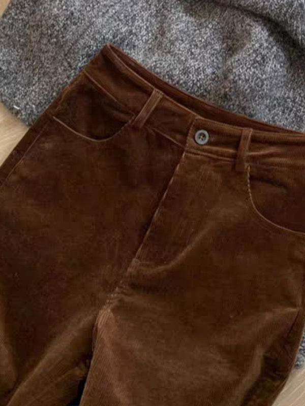 Hayley | Womens Corduroy Wide Leg Brown Casual Work Pants