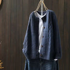 Hazel | Womens Cable Knit Wool Blend Cardigan, Navy Blue