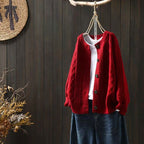 Hazel | Womens Cable Knit Wool Blend Cardigan, Red