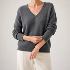 Hazel | Womens Wool Knitted Warm Cosy Winter Jumper Top, Dark Grey