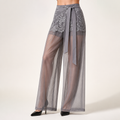 Heather | Womens Wide Leg High Waisted Casual Pants, Grey