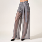 Heather | Womens Wide Leg High Waisted Casual Pants, Grey