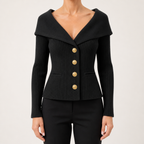 Henrietta | Womens Tweed Knit Fitted Waist Jacket Cardigan, Black