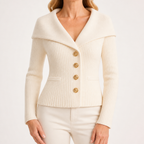 Henrietta | Womens Tweed Knit Fitted Waist Jacket Cardigan, White