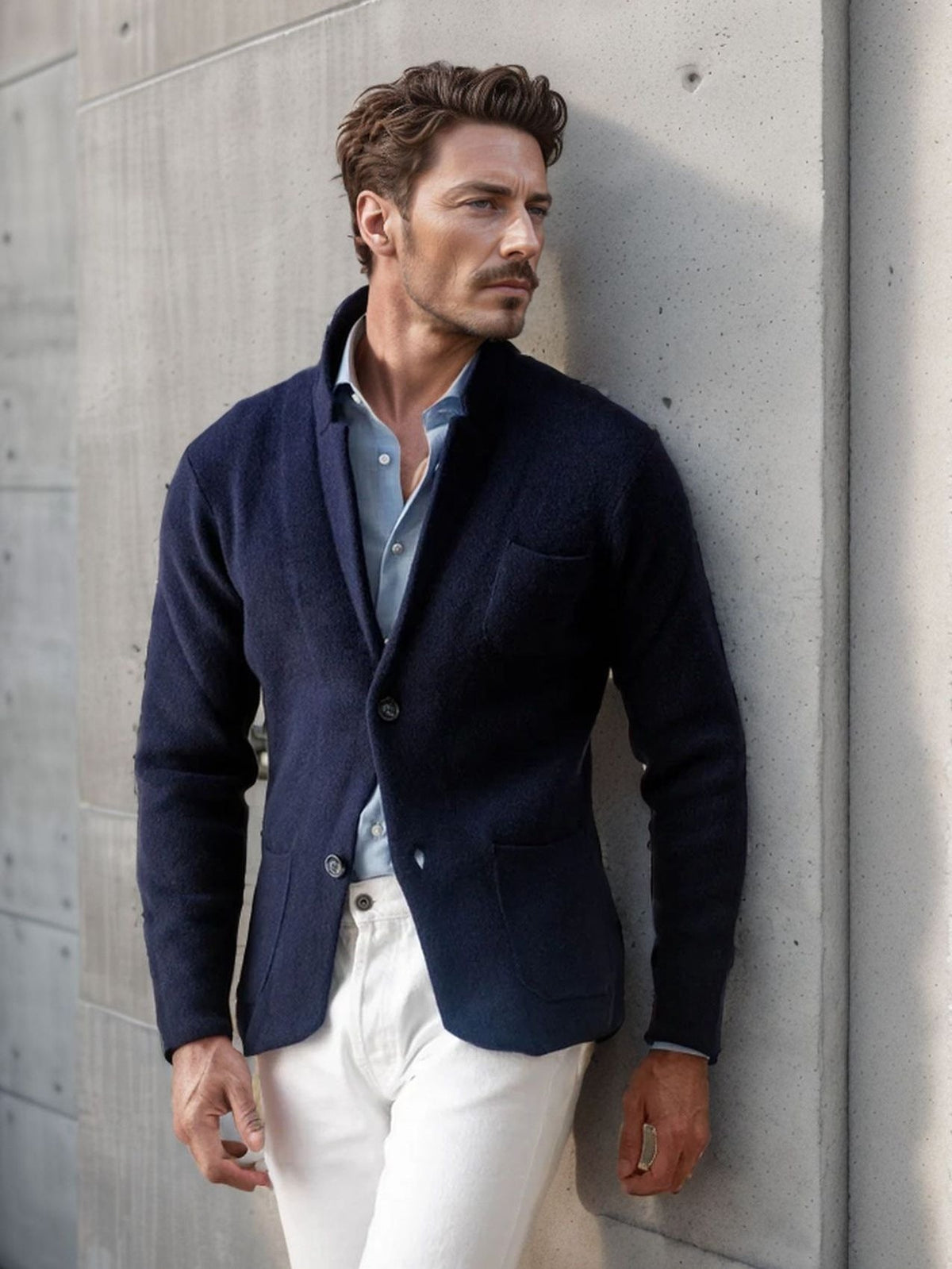 Herbert | Mens British Style Casual Lapel Single Breasted Fall Jacket, Navy Blue