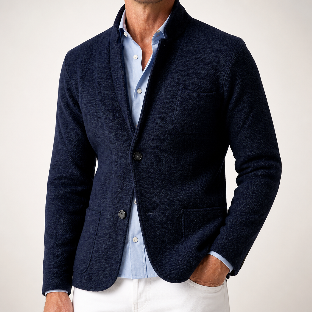 Herbert | Mens British Style Casual Lapel Single Breasted Fall Jacket, Navy Blue