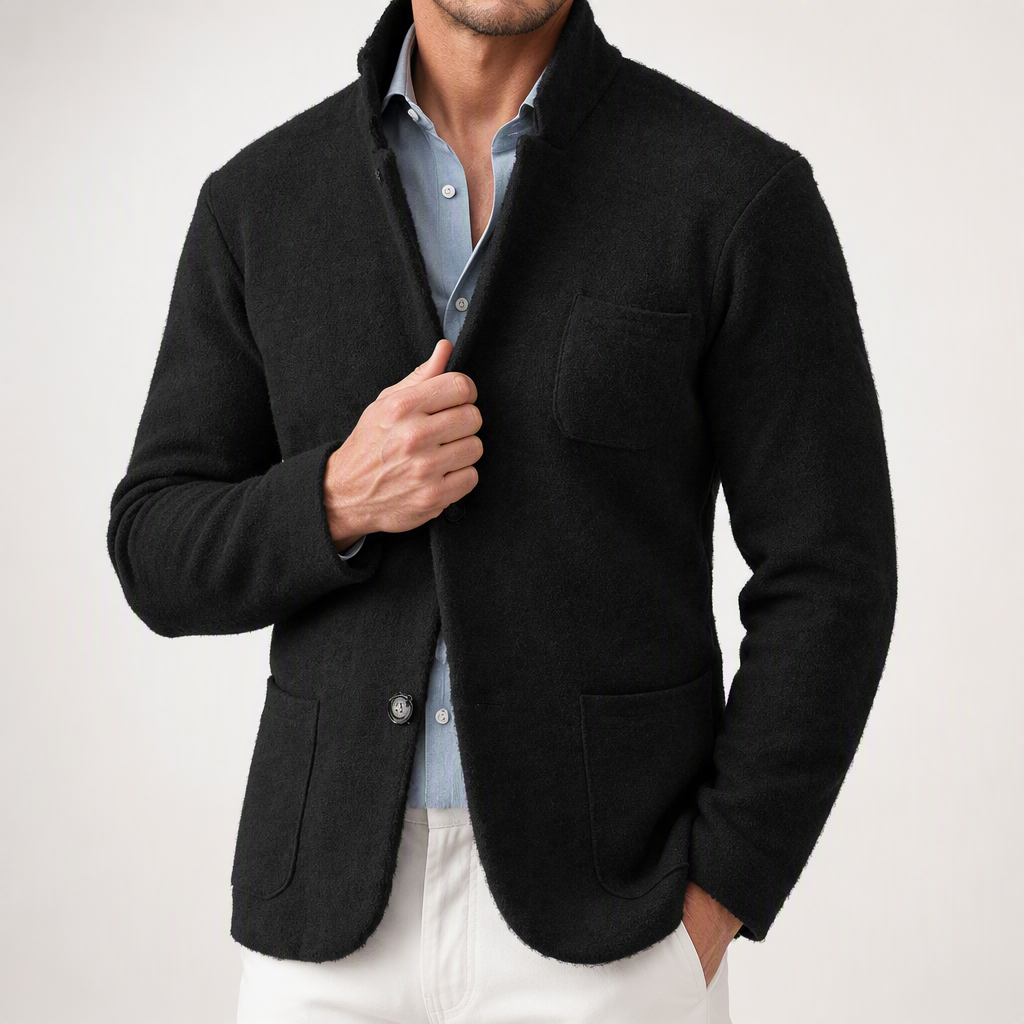 Herbert | Mens British Style Casual Lapel Single Breasted Fall Jacket, Black