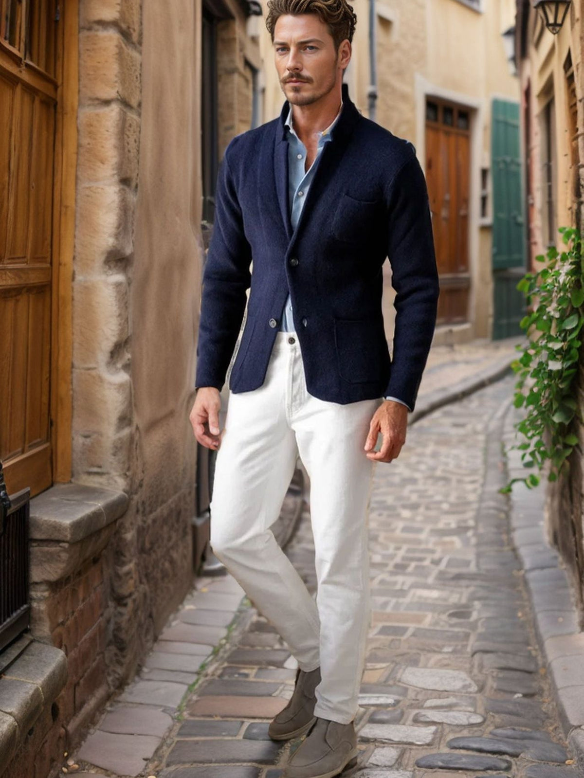 Herbert | Mens British Style Casual Lapel Single Breasted Fall Jacket, Navy Blue