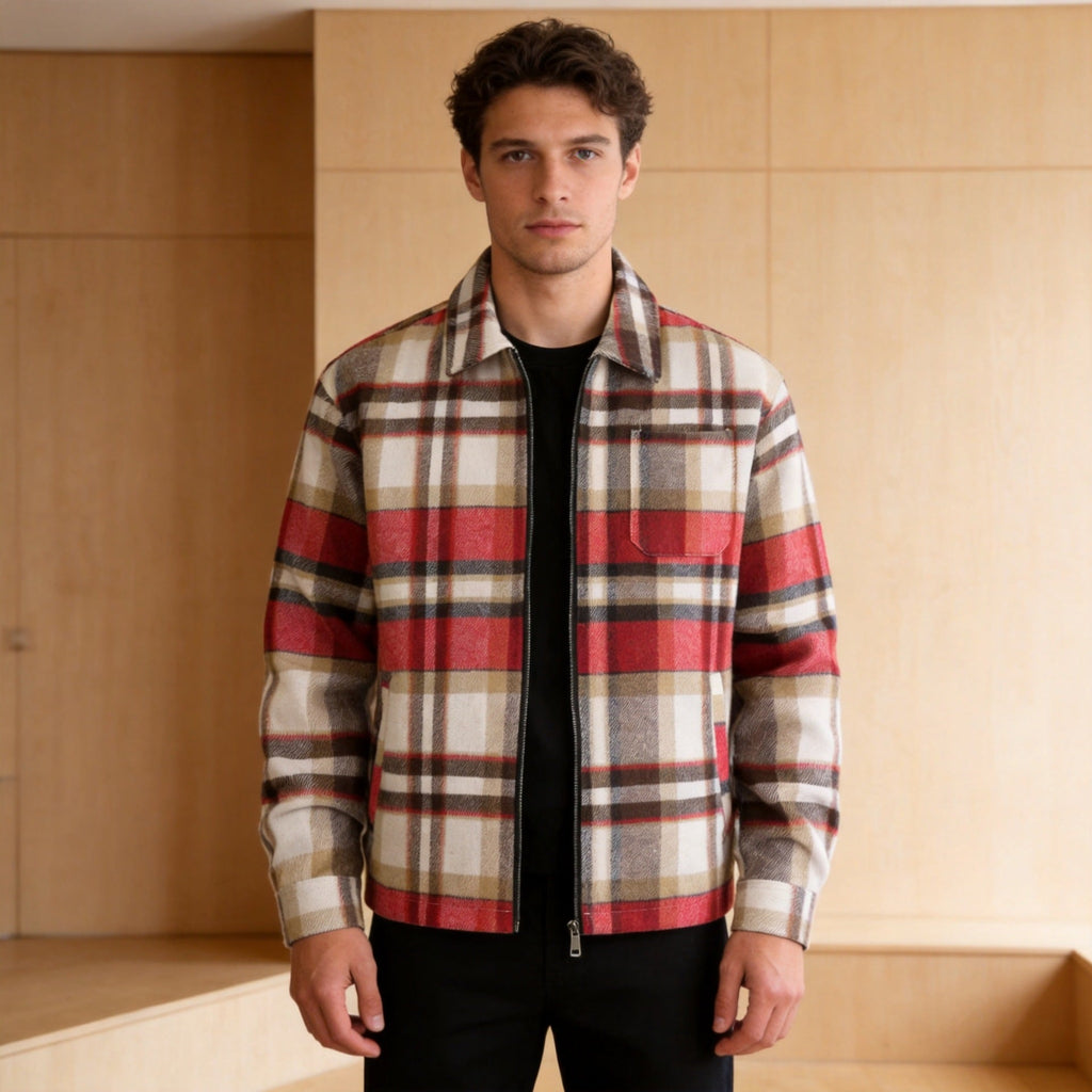 Holden | Mens Plaid Colorblock Full Zip Up Winter Overshirt Shirt Jacket