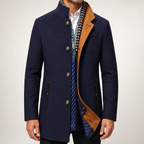 Hollis | Mens Wool Blend Scarf Collar Winter Coat, Navy Blue